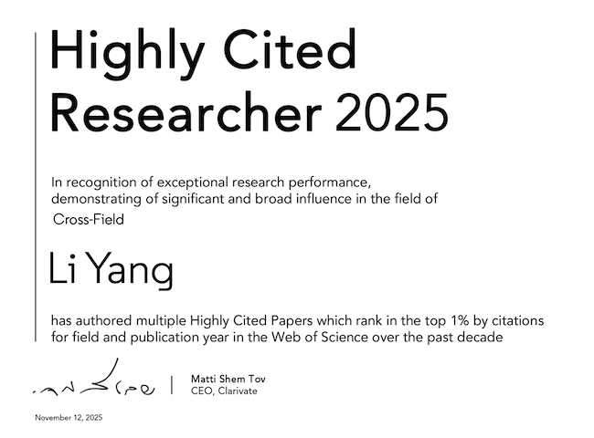 2025/Clarivate_Highly_Cited_LiYang.jpg